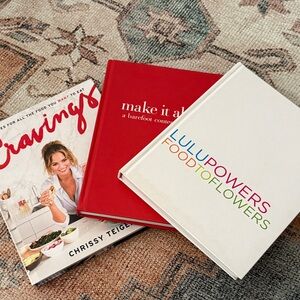 Lot of cookbooks - ina garten, Chrissy Teigen, Lulu Powers